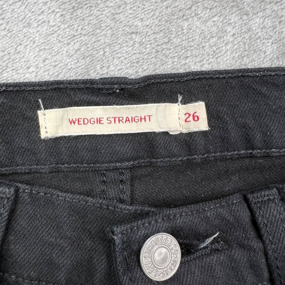 Levis Premium Jeans Womens 26 Black Wedgie Straight American Button Fly Denim - Picture 10 of 14